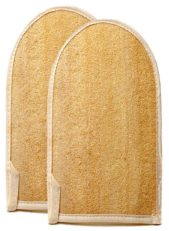 spa destinations Premium Natural Exfoliating Loofah Glove Pad Body Scrubber by Spa Destinations. Mitt Sponge Biodegradable Bath and Shower Luffa Sponge, Women and Men (2 Pack) Beige - Image 1