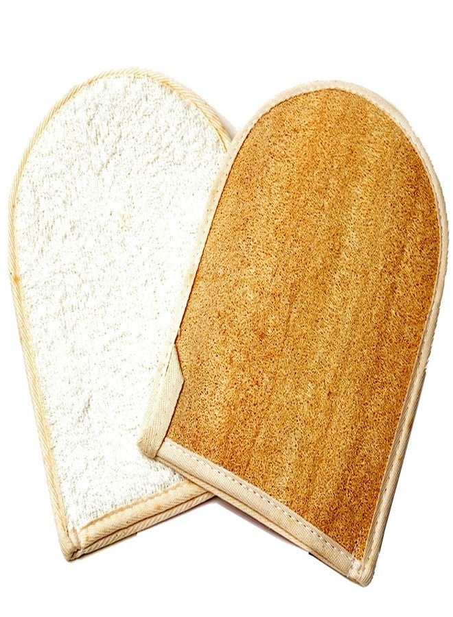 spa destinations Premium Natural Exfoliating Loofah Glove Pad Body Scrubber by Spa Destinations. Mitt Sponge Biodegradable Bath and Shower Luffa Sponge, Women and Men (2 Pack) Beige - Image 3