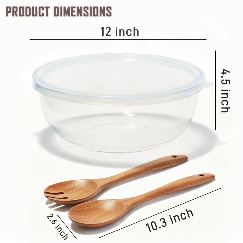 Ronanemon 6.2Quart Large Glass Bowl for Sourdough Bread Making with Lid,Thickened 12Inch Clear Glass Salad Cooking Bowls for Kitchen Salad Bread Storage, For Prepping, Marinating & Brining Kimch - Image 3