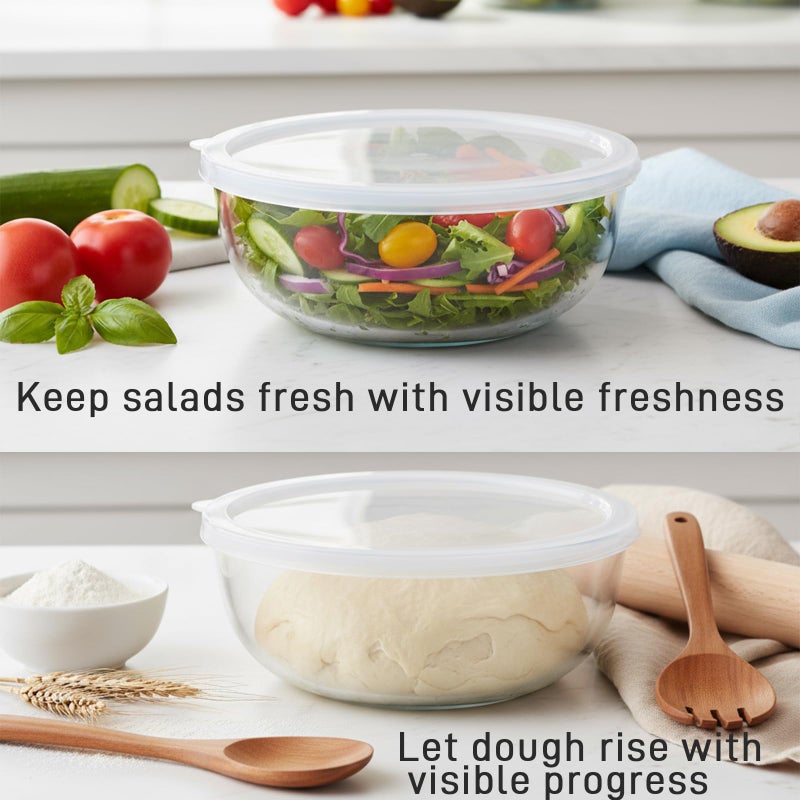 Ronanemon 6.2Quart Large Glass Bowl for Sourdough Bread Making with Lid,Thickened 12Inch Clear Glass Salad Cooking Bowls for Kitchen Salad Bread Storage, For Prepping, Marinating & Brining Kimch - Image 4