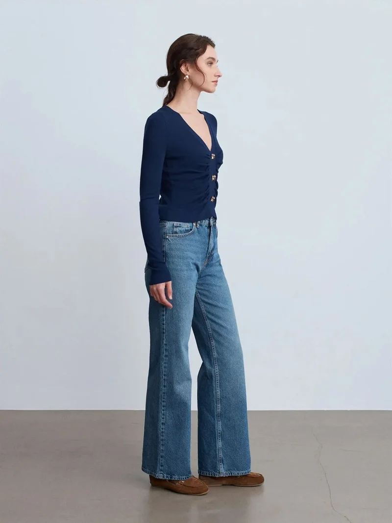 ديلفين Dilvin High-Waist Wide-Leg Cotton Denim Jeans