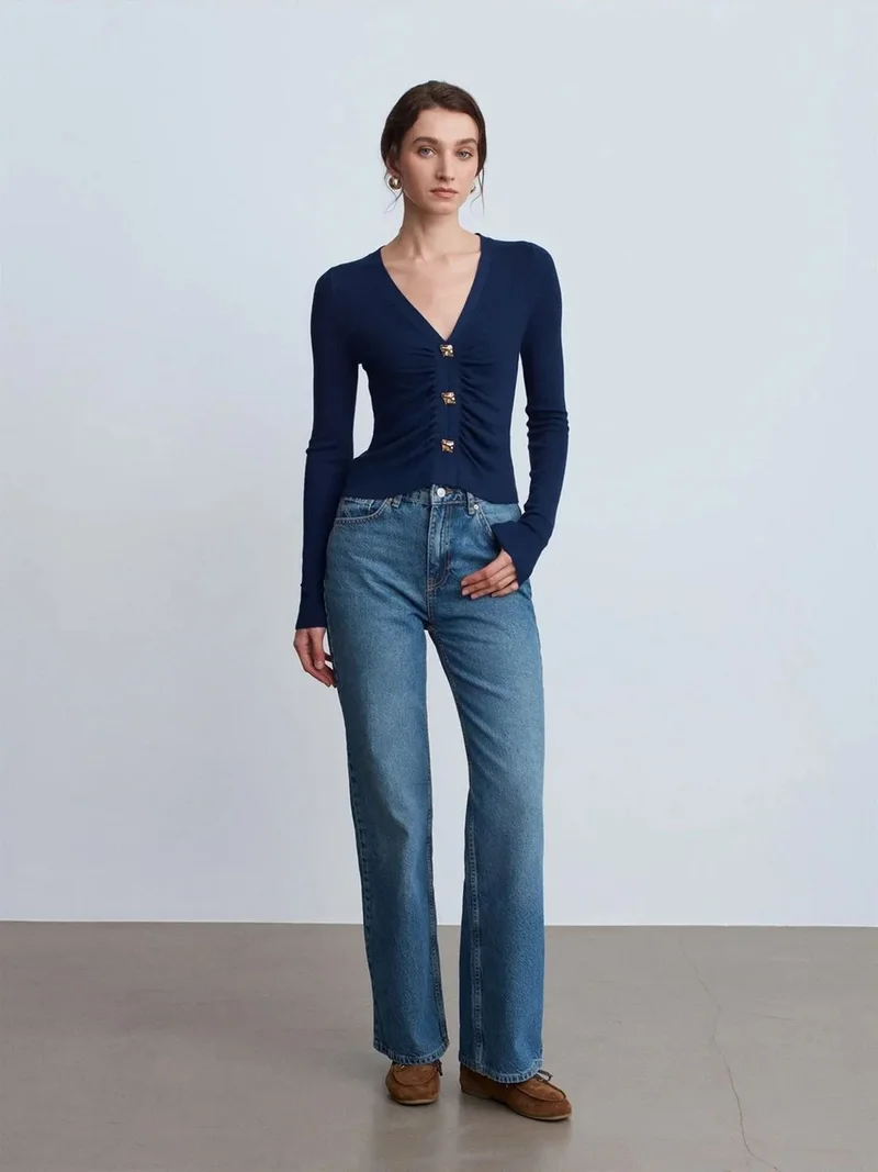 ديلفين Dilvin High-Waist Wide-Leg Cotton Denim Jeans