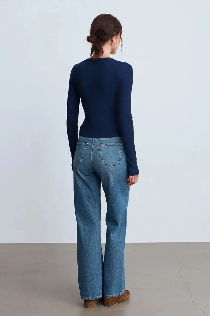 Dilvin Mid Blue Denim DILVIN High-Waist Wide-Leg Cotton Denim Jeans for Women | Best Price UAE