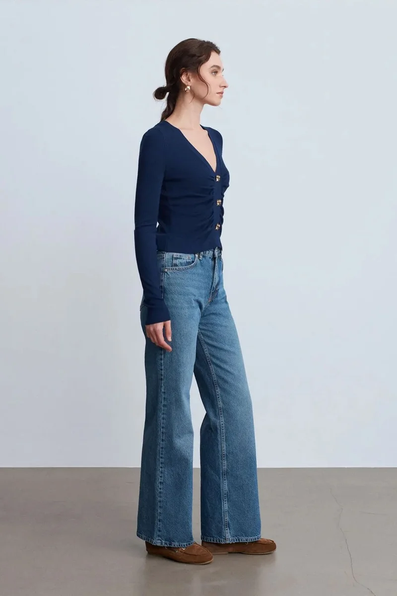 Dilvin Mid Blue Denim DILVIN High-Waist Wide-Leg Cotton Denim Jeans for Women | Best Price UAE