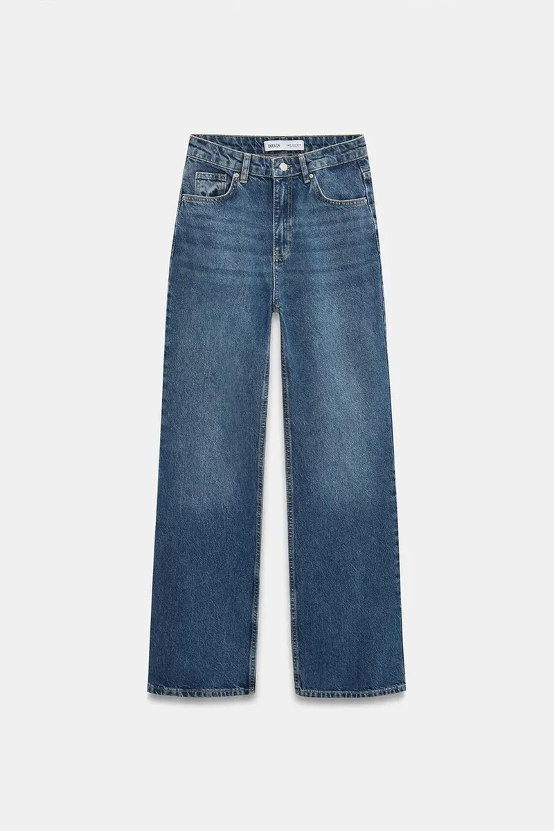 Dilvin Mid Blue Denim DILVIN High-Waist Wide-Leg Cotton Denim Jeans for Women | Best Price UAE