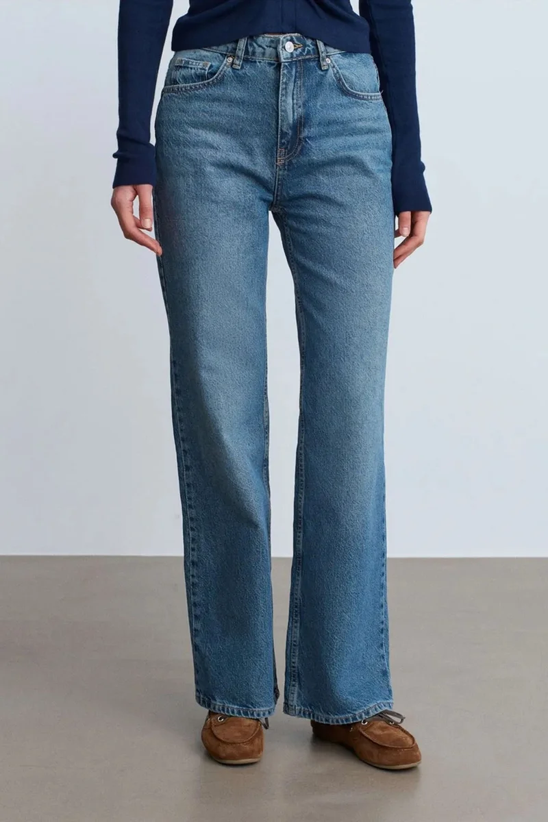 Dilvin Mid Blue Denim DILVIN High-Waist Wide-Leg Cotton Denim Jeans for Women | Best Price UAE