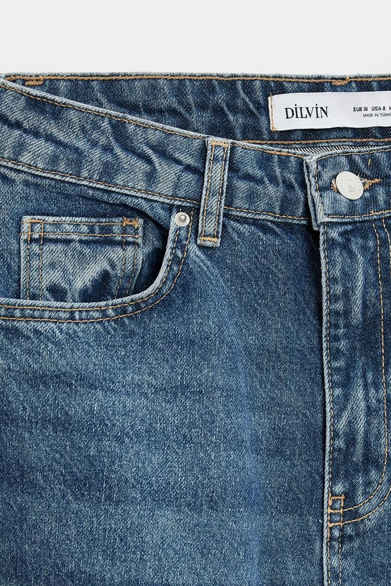 Dilvin Mid Blue Denim DILVIN High-Waist Wide-Leg Cotton Denim Jeans for Women | Best Price UAE
