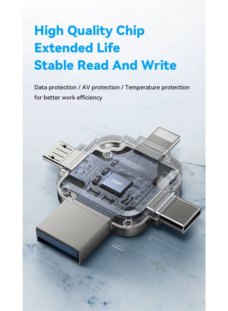 EAGET i71 4-in-1 Multi-Interface Flash Drive – USB 3.0 / Type-C / Lightning / Micro USB (128GB) - Image 3