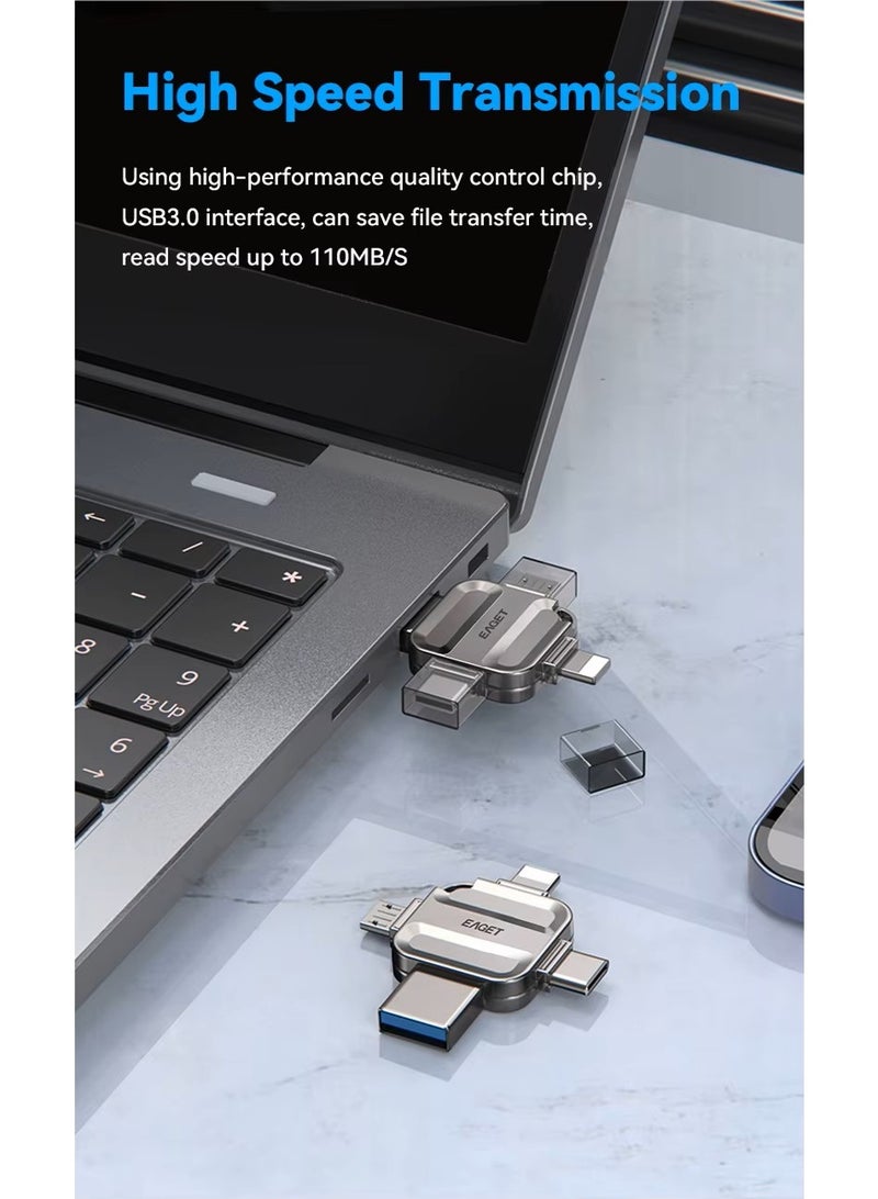EAGET i71 4-in-1 Multi-Interface Flash Drive – USB 3.0 / Type-C / Lightning / Micro USB (128GB) - Image 4