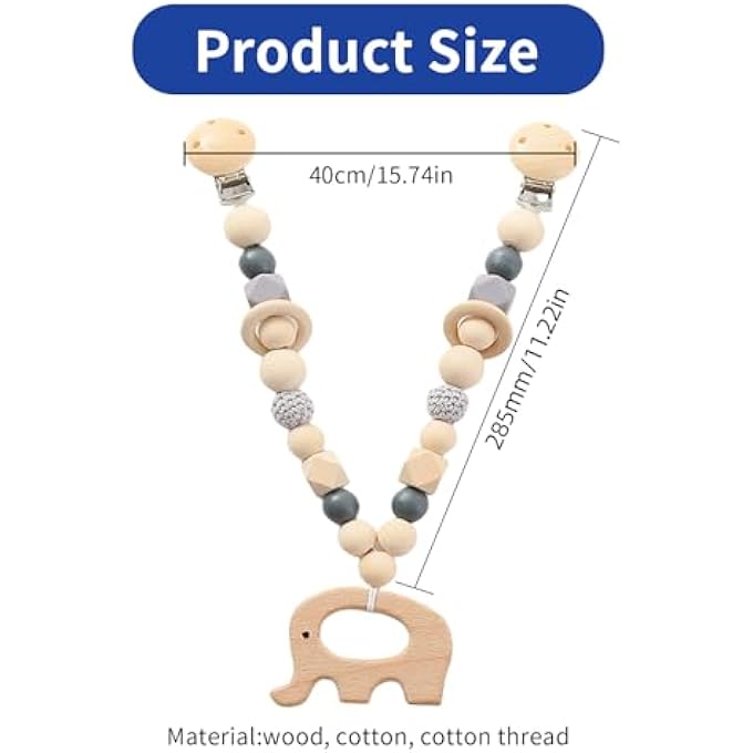 PRAM CHAIN WOODEN BABY, PRAM CHAIN, PRAM TOY GIRLS BOY, PLAY CHAIN FOR PRAM, BABY SEAT TOY, WITH WOODEN ELEPHANT FOR BABIES AND TODDLERS FROM 0+ MONTHS - Image 2