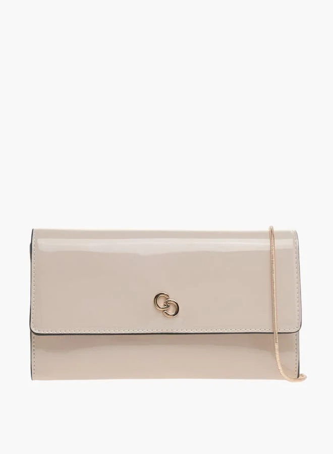 Celeste Womens Solid Clutch With Detachable Chain Strap And Flap Closure