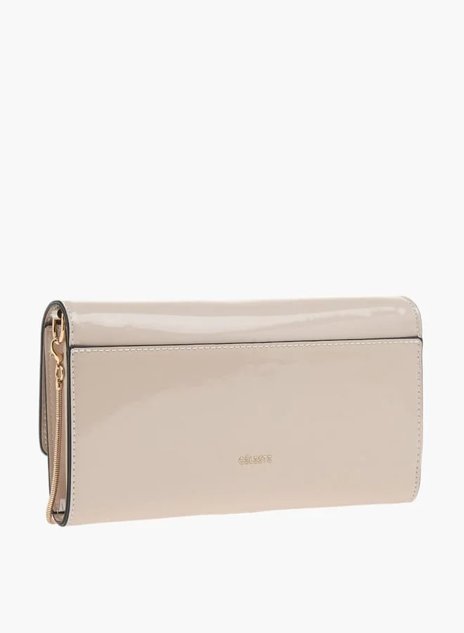 Celeste Womens Solid Clutch With Detachable Chain Strap And Flap Closure