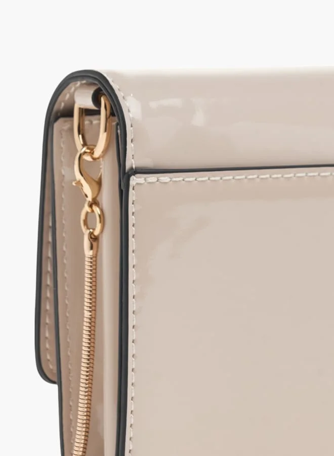 Celeste Womens Solid Clutch With Detachable Chain Strap And Flap Closure