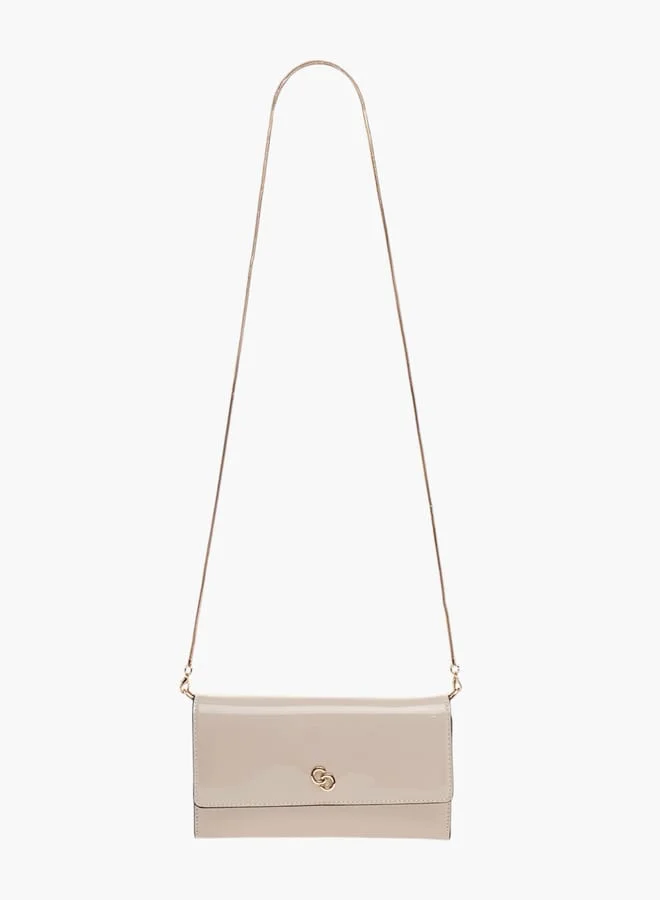Celeste Womens Solid Clutch With Detachable Chain Strap And Flap Closure
