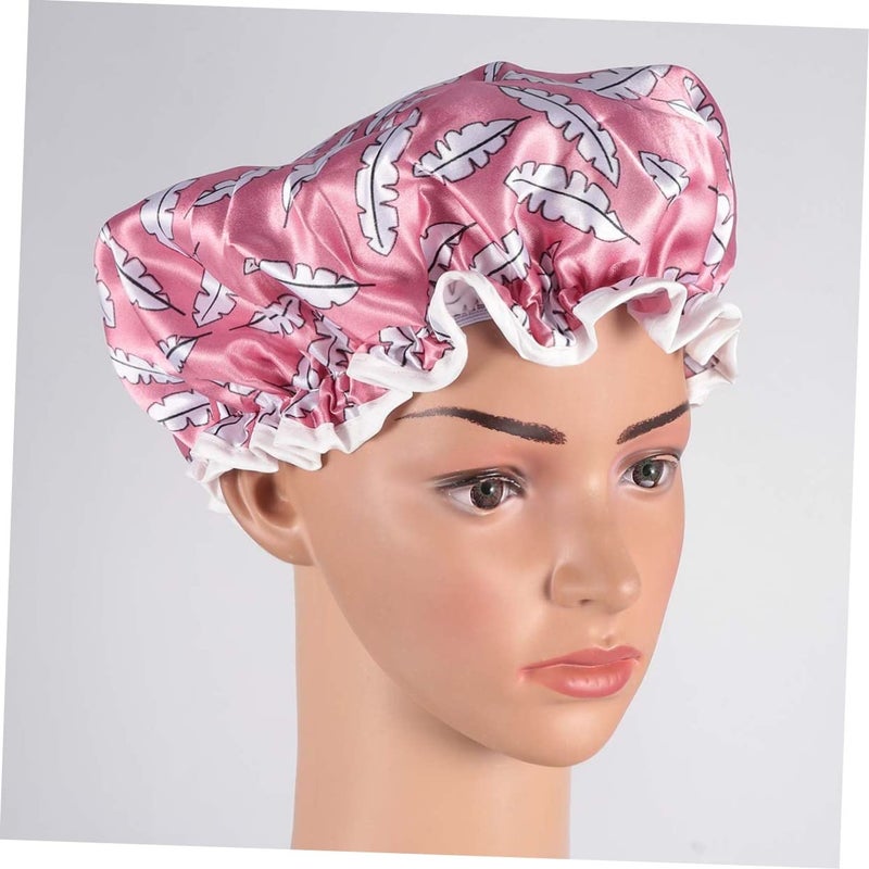 Double Layer Satin Shower Cap Set For Women Navy Pattern Hair Protection For Bathing Salon - Image 3