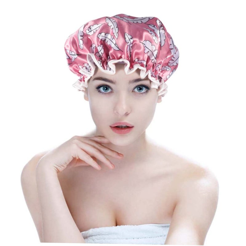 Double Layer Satin Shower Cap Set For Women Navy Pattern Hair Protection For Bathing Salon - Image 4