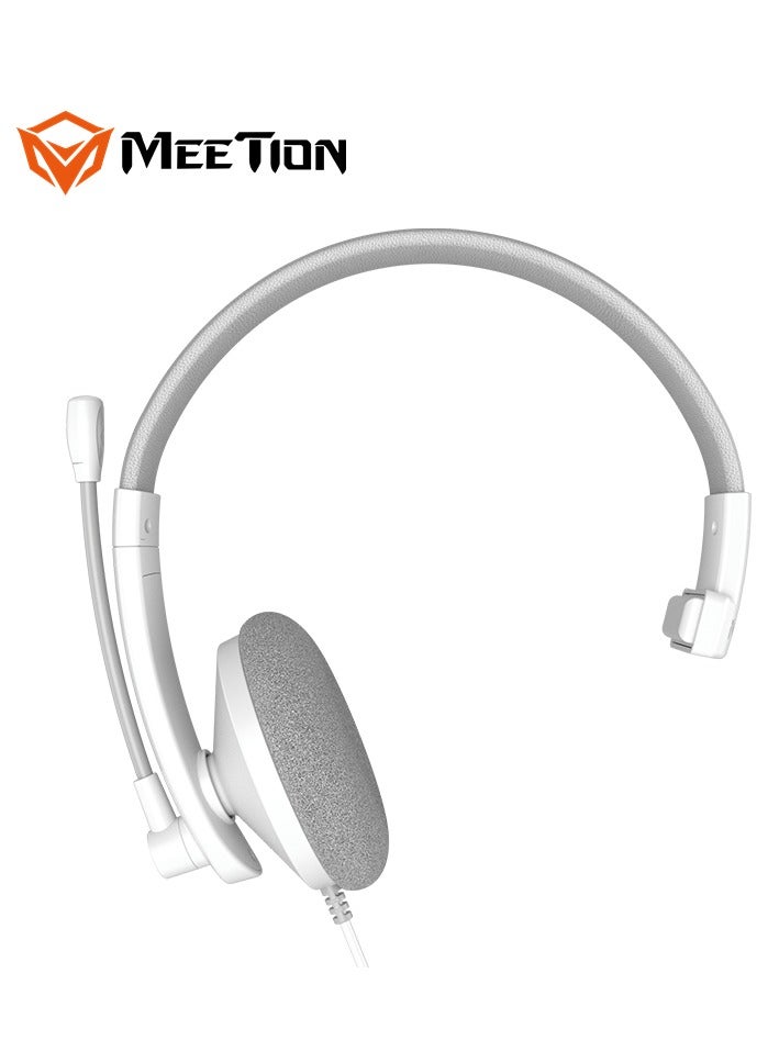 Meetion سماعة هاتف USB أحادية الأذن HP002U بطول خط 1.8 متر متوافقة مع أجهزة متعددة ميكروفون ذكي لإلغاء الضوضاء (أبيض) - Image 1