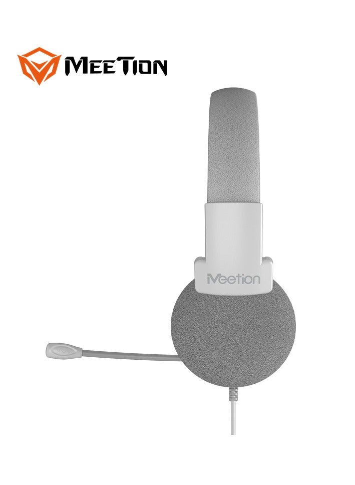 Meetion سماعة هاتف USB أحادية الأذن HP002U بطول خط 1.8 متر متوافقة مع أجهزة متعددة ميكروفون ذكي لإلغاء الضوضاء (أبيض) - Image 2