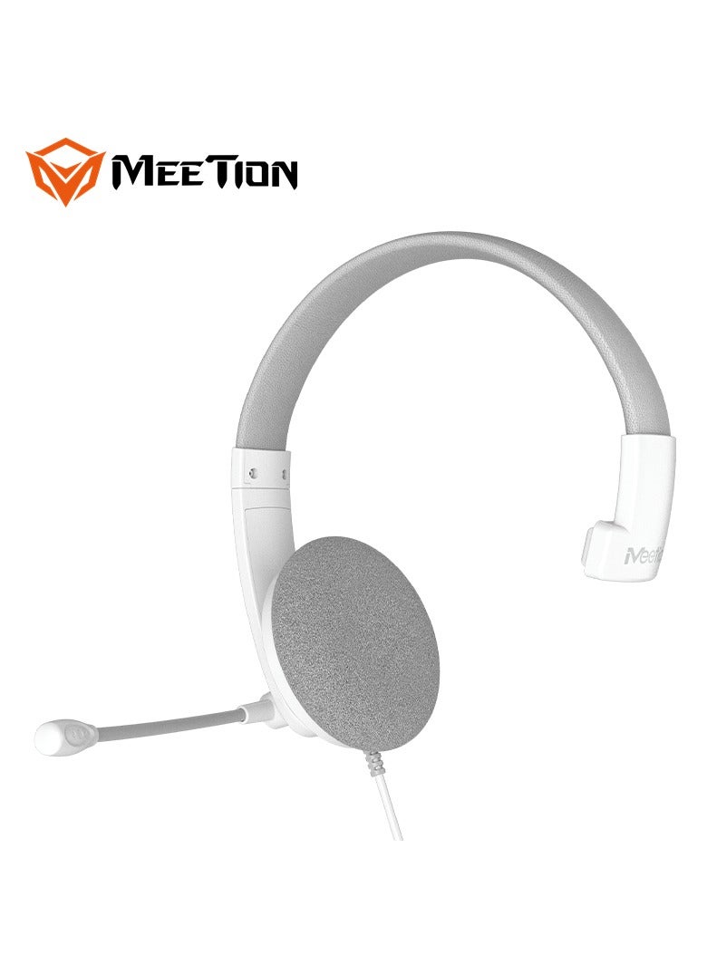 Meetion سماعة هاتف USB أحادية الأذن HP002U بطول خط 1.8 متر متوافقة مع أجهزة متعددة ميكروفون ذكي لإلغاء الضوضاء (أبيض) - Image 4