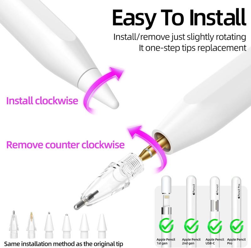 JOOSKO Upgraded Replacement Tips for Apple Pencil Pro/USB-C/2nd Gen/1st Gen Tips(with Storage case,wear-Resistant Mix Metal Tips for iPad Pencil Accessories(6 Pack，Lavender) - Image 2