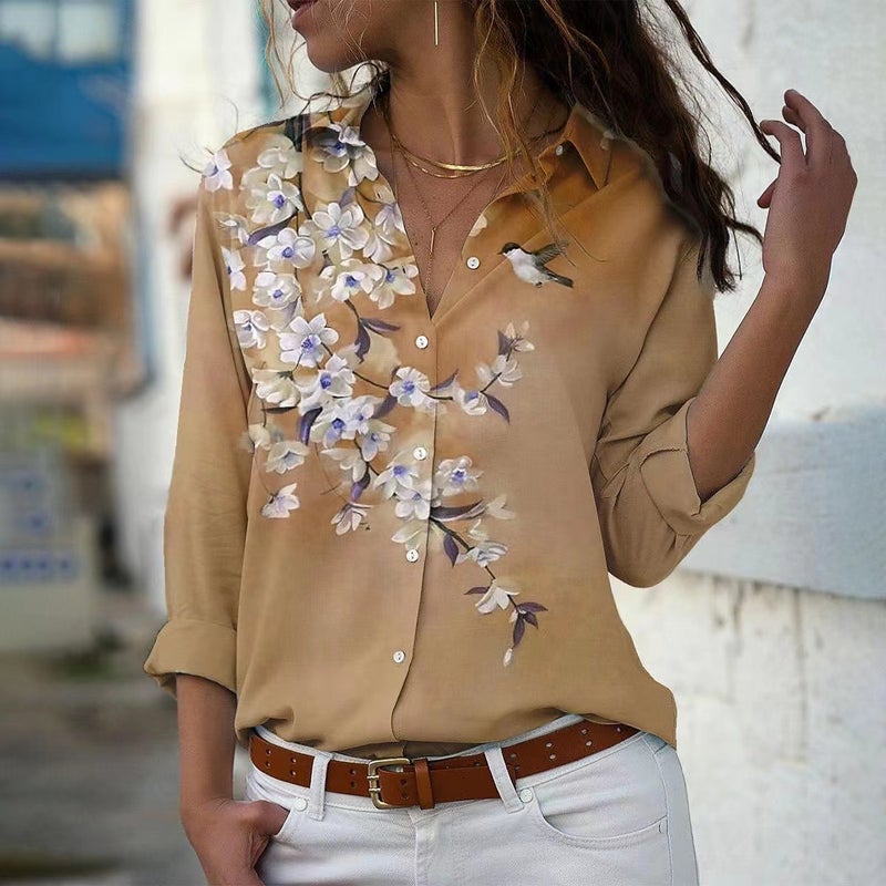 2026 European American Floral Print Women's Long Sleeve Blouse - Image 2