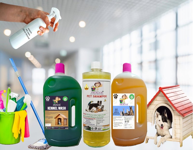 swacch Kennel Wash (Jasmine) + Pet Shampoo (Lemon) I Pet Aqua Odour Remover (Orange) 1 Litre Combo Pack of 3 Economical Pack I Dog and Cat Friendly - Image 2