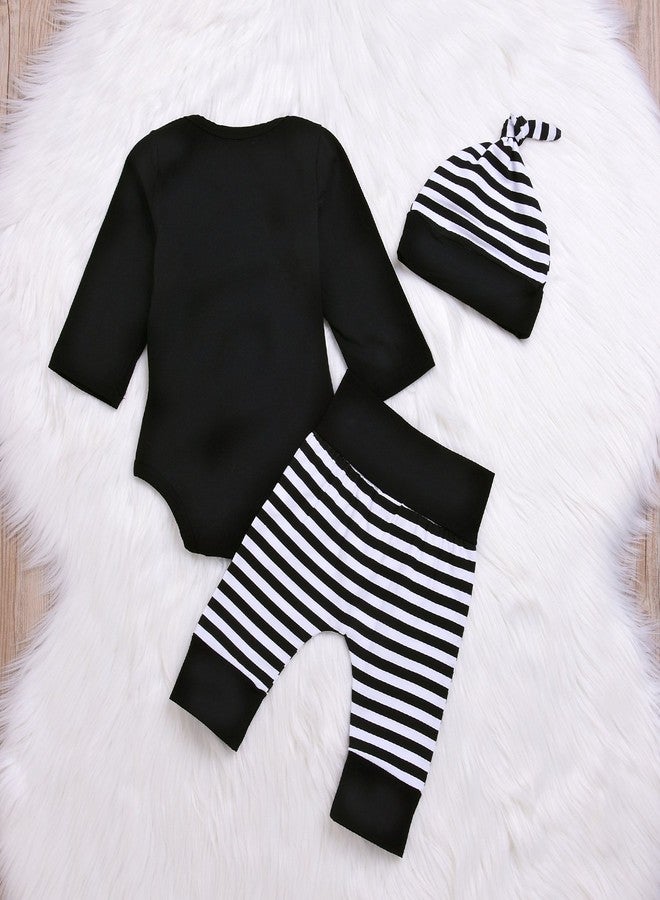Besokuse Baby Unisex Worth the Wait Arrow Printed Romper Striped Pant Hat Outfit Clothes (Black, 0-3Month) - Image 3