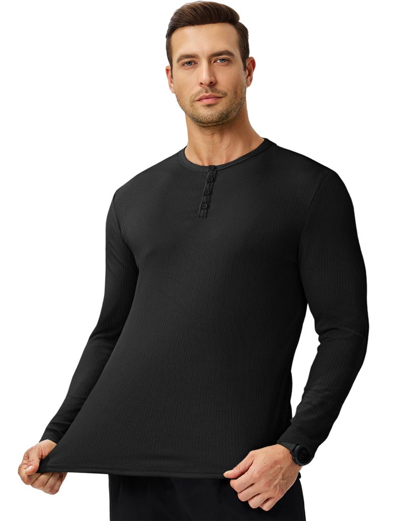 JMIERR Mens Long Sleeve T Shirt Muscle Slim Fitted Henley Longline Tees Shirts for Gym Workout, M, Black - Image 5