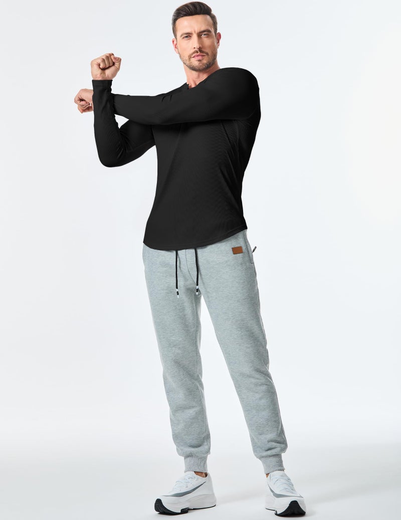 JMIERR Mens Long Sleeve T Shirt Muscle Slim Fitted Henley Longline Tees Shirts for Gym Workout, M, Black - Image 4