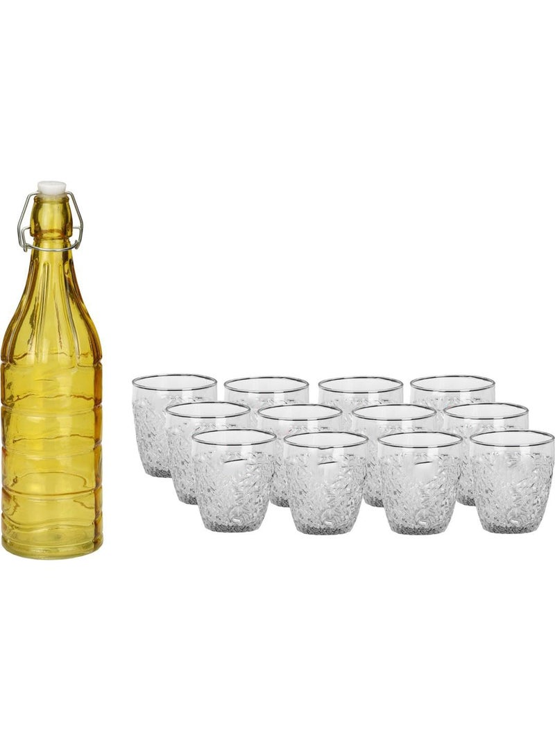 Somil Exquisite 13 Piece Beverage Glass Serving SetLemon Set with featuring Elegant Yellow Bottle 1000 ml Capacity And 12 Individual 200 ML Glasses - Image 1