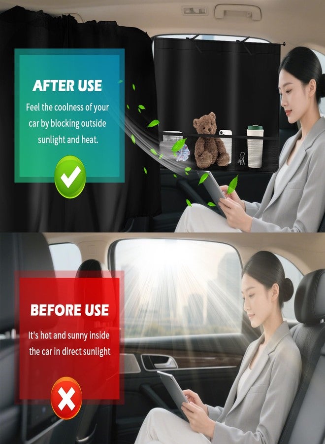 YGDMD 2PCS Rear Car Window Shades+1PC Car Privacy Curtains Kit,Upgraded Window Shade for Cars with 3 Mesh Storage Pockets,Summer Essentials Insulated Windows Cars Shades for Most Vehicle (Storage Pockets) - Image 3