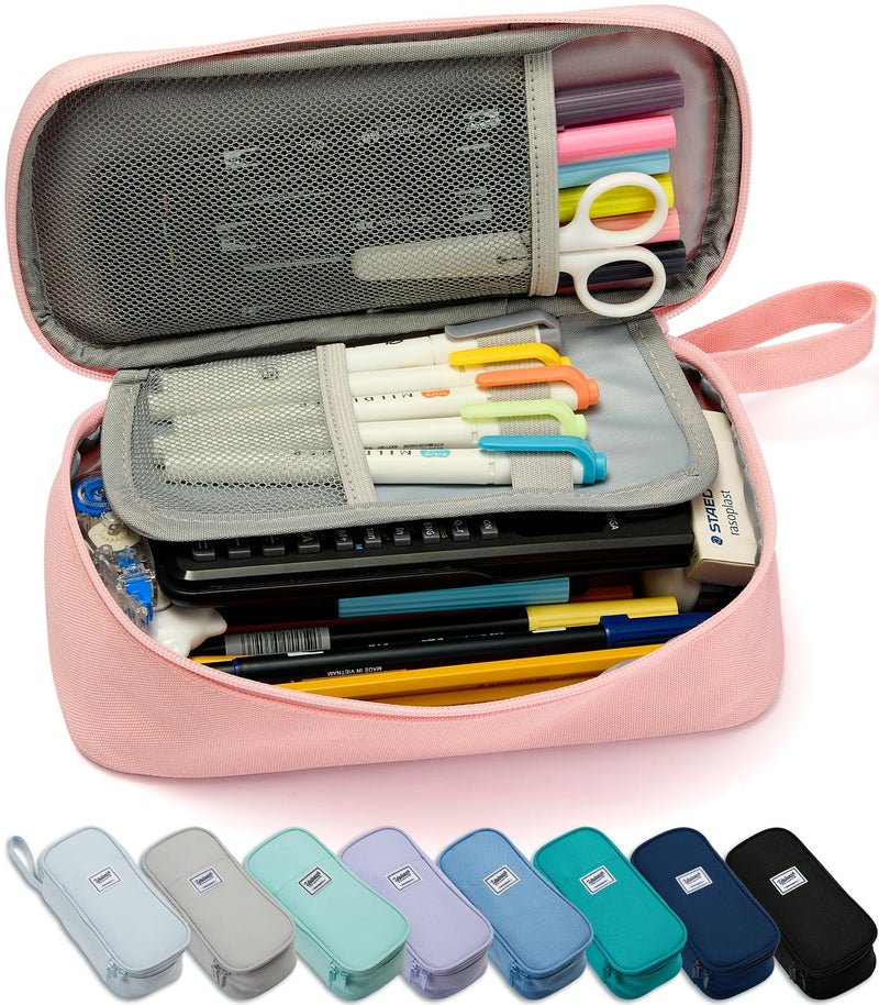 SPACEMATE Pencil Case Pouch Box Bag School Supplies Girls Boys Kids, Cute Preppy Stuff Large Big Capacity Aesthetic Pen Organizer, Back to College Stationary, Pink, Classic Stlye, 1800ml - Image 1