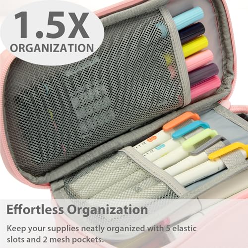 SPACEMATE Pencil Case Pouch Box Bag School Supplies Girls Boys Kids, Cute Preppy Stuff Large Big Capacity Aesthetic Pen Organizer, Back to College Stationary, Pink, Classic Stlye, 1800ml - Image 5