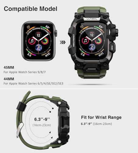 ULTIMAL Rugged Case with Band for Apple Watch 44mmCompatible with Apple Watch Series SE 3SE 2SE Generation654 Military Grade Shockproof Bumper Cover for iWatch Tactical Band Men 44mmGrey - Image 3