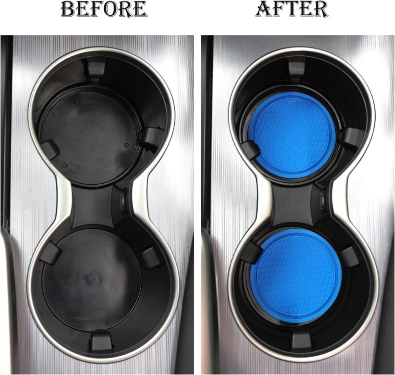 Car coaster circular PVC water cup mat car fixed anti slip coaster car interior accessories blue 4pcs - Image 3