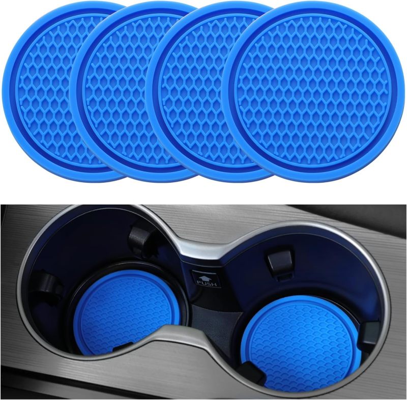 Car coaster circular PVC water cup mat car fixed anti slip coaster car interior accessories blue 4pcs - Image 1