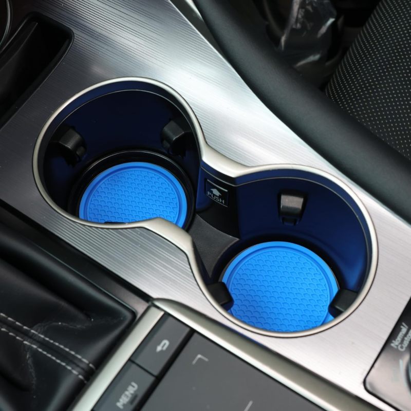 Car coaster circular PVC water cup mat car fixed anti slip coaster car interior accessories blue 4pcs - Image 2