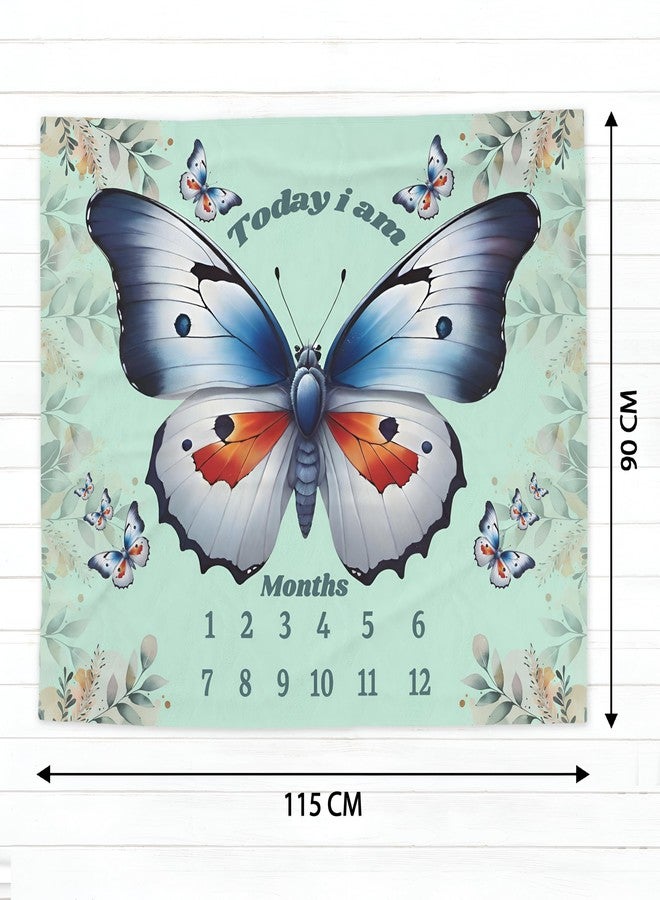 فريدو بطانية أطفال قطنية من فريدو مع دعائم لجلسة تصوير شهرية، قماط ناعم للأطفال حديثي الولادة مع بطاقات من 1 إلى 12 شهرًا، بطانية غرفة مكيفة للاستخدام الصيفي/الشتوي/متعددة الاستخدامات (أزرق فراشة) - Image 4