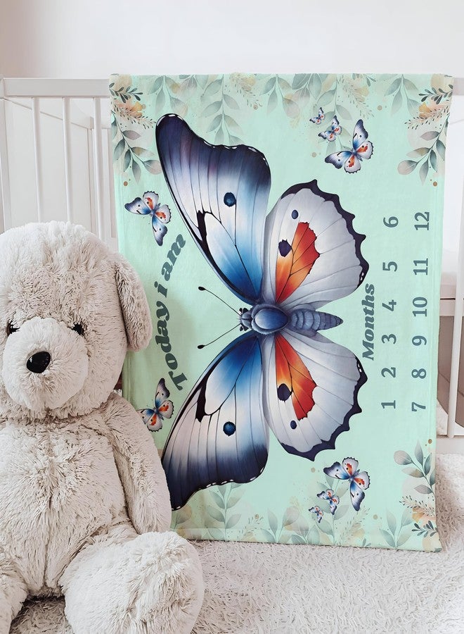 فريدو بطانية أطفال قطنية من فريدو مع دعائم لجلسة تصوير شهرية، قماط ناعم للأطفال حديثي الولادة مع بطاقات من 1 إلى 12 شهرًا، بطانية غرفة مكيفة للاستخدام الصيفي/الشتوي/متعددة الاستخدامات (أزرق فراشة) - Image 3