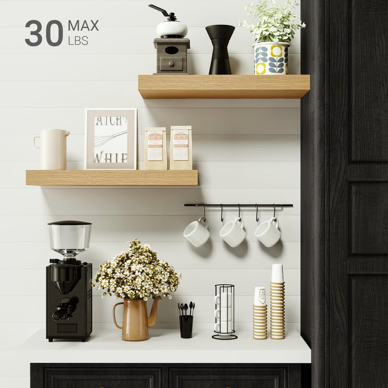Vivelove Floating Shelves for Wall Mounted, 16 inchs Shelf for Small Bathroom, Bedroom, Living Room, Kitchen, Modern Home Decor, Rustic Farmhouse Wall Shelves with Invisible Brackets - Set of 2, Oak - Image 3