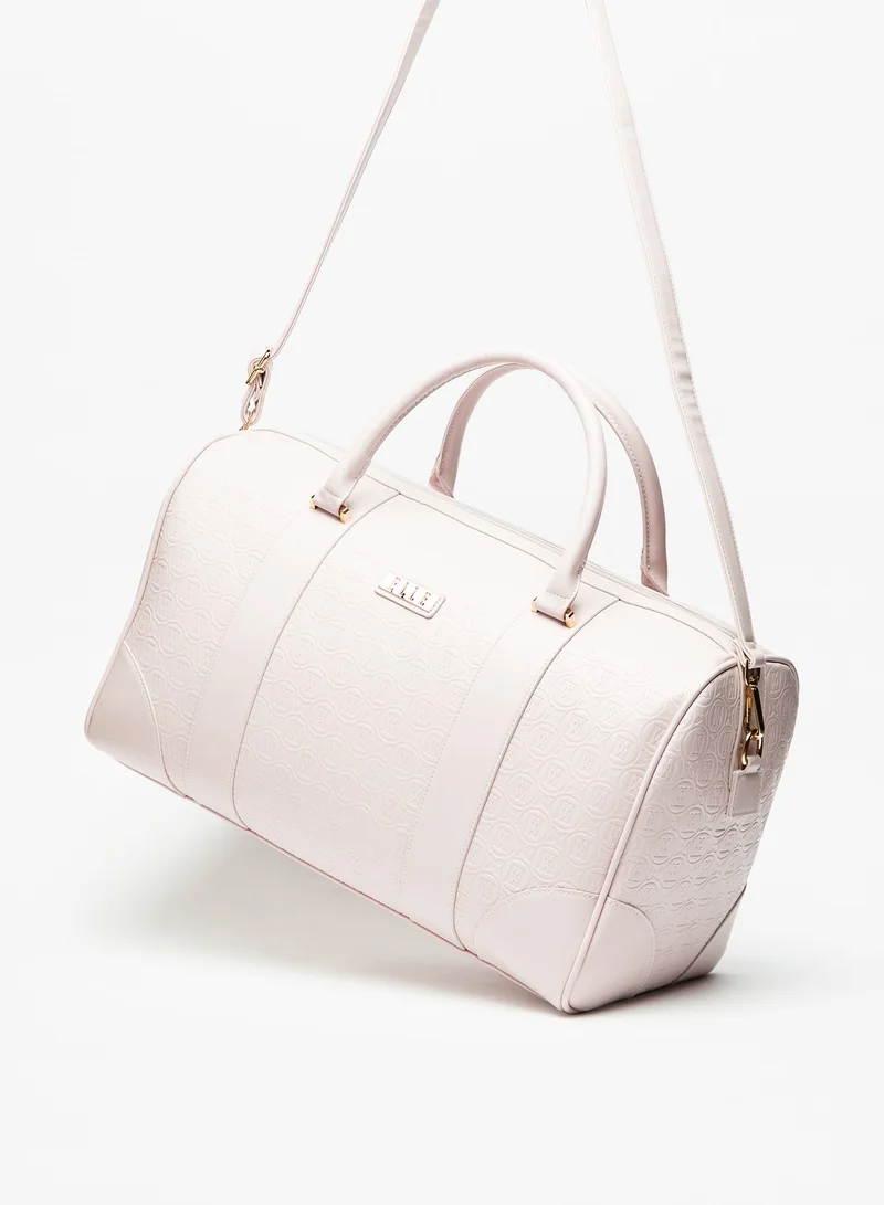 ELLE Textured Duffle Bag with Detachable Strap and Zip Closure