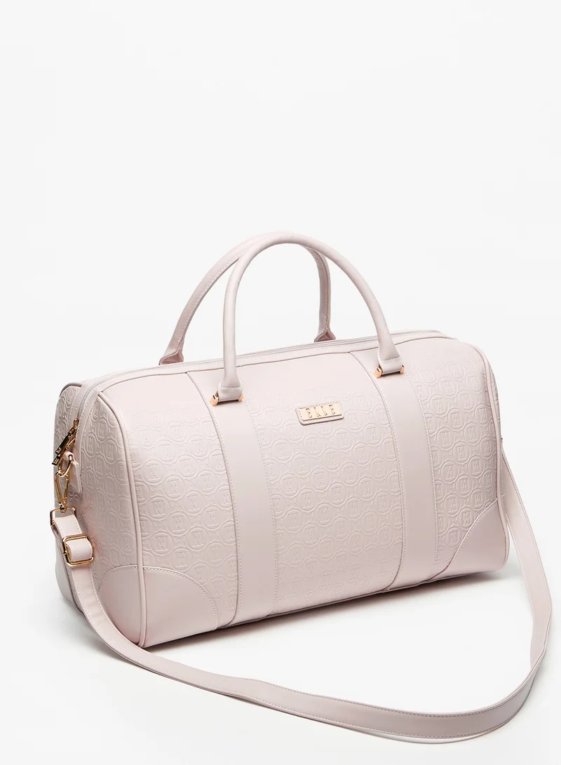 ELLE Textured Duffle Bag with Detachable Strap and Zip Closure