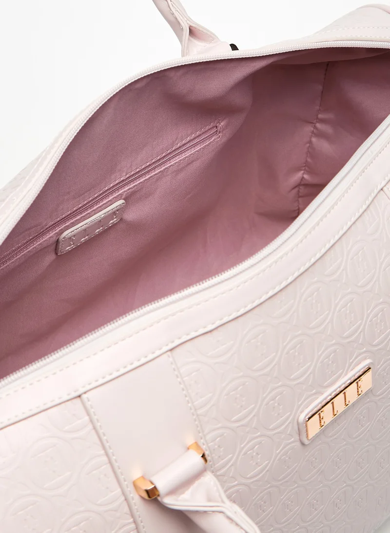 ELLE Textured Duffle Bag with Detachable Strap and Zip Closure