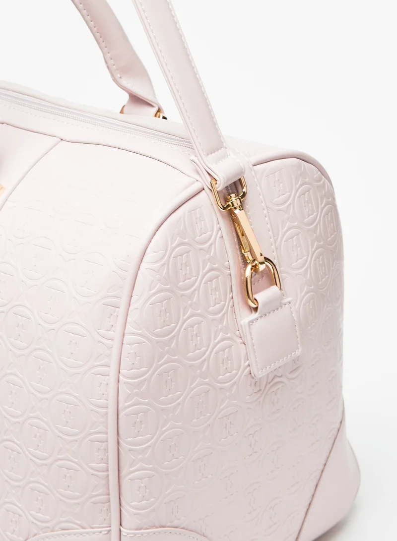 ELLE Textured Duffle Bag with Detachable Strap and Zip Closure