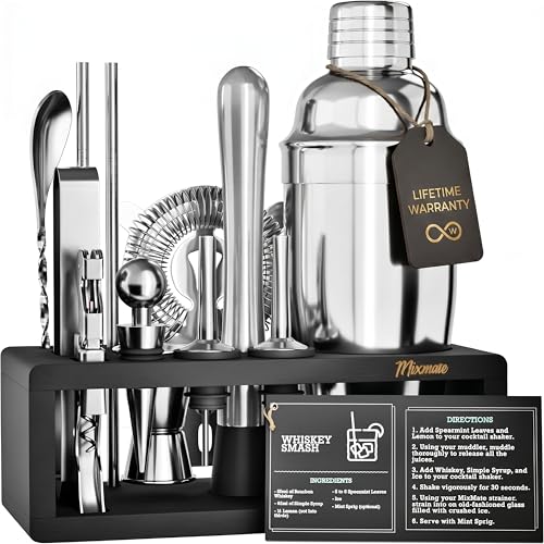 MixMate Cocktail Shaker Set with Stand |Bar Set Cocktail Shaker Set for Drink Mixing |Kit for Beginner Bartender |Bar Tools, Martini Shaker, Jigger, Strainer, Mixer Spoon, Bottle Opener + RECIPE BOOK. - Image 1
