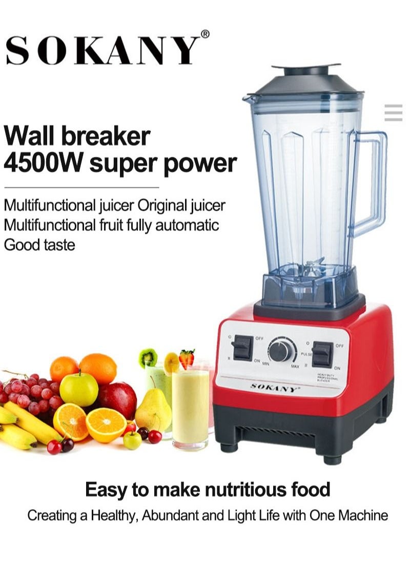 sokany - Multifunctional Countertop Blender Ice Shaver Food Grinder Juicer 2L 4500W SK-444 Red - Image 1