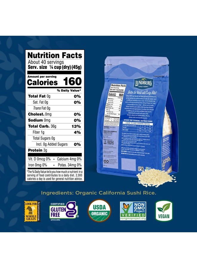 Lundberg Organic Sushi Rice, Sticky White Japanese-Style California-Grown Short Grains, 64 Oz - Image 2