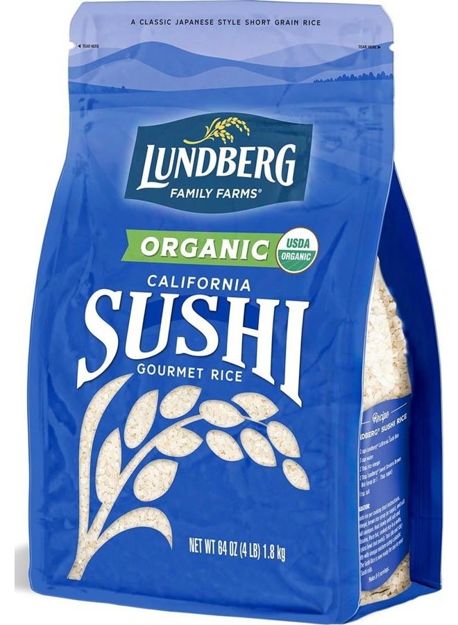 Lundberg Organic Sushi Rice, Sticky White Japanese-Style California-Grown Short Grains, 64 Oz - Image 1
