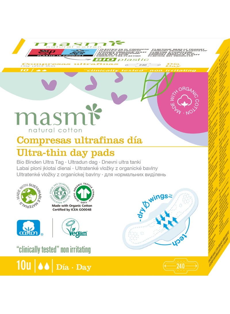 Organic Ultra Thin Day Cotton Pads With Wings 10 Pcs