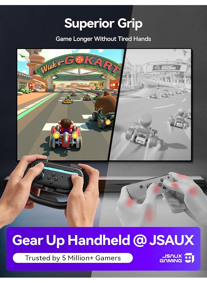jsaux Steering Wheels For Nintendo Switch 2 Joycon Controller Compatible With Mario Kart 9/8 Deluxe Realistic Racing Experience With Comfortable Grip For Joycon Controller Accessories–2X Black - Image 2